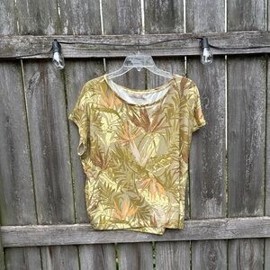 Prana Green and Brown Tropical Print Short Sleeve Top